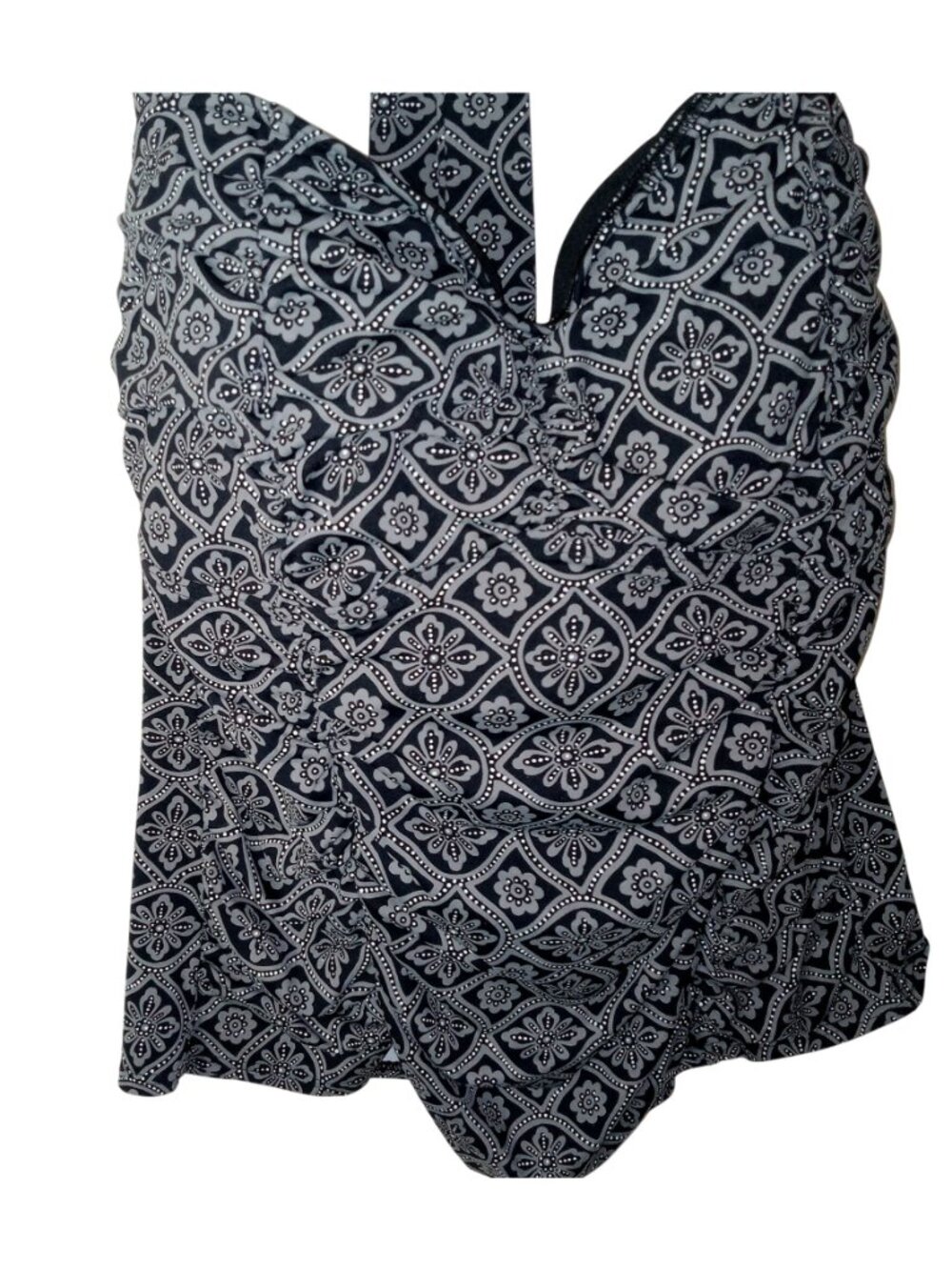 Lands End Black White Geometric Print Halter Tankini Size18 Top Swimsuit Womens - Picture 3 of 10